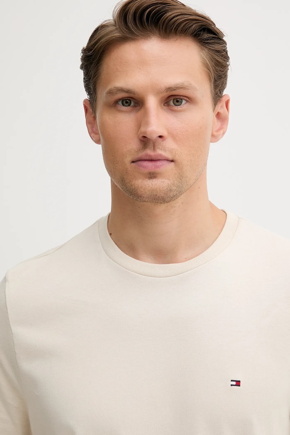 Ρούχα Tommy Hilfiger T-shirt ανδρικό βαμβακερό MW0MW39995 μπεζ