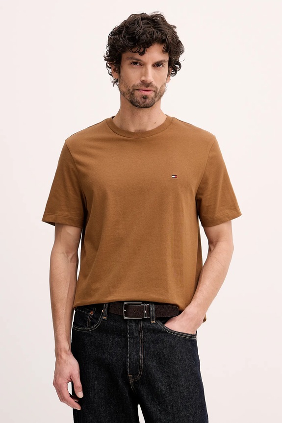 Tommy Hilfiger T-shirt męski bawełniany brązowy MW0MW39995