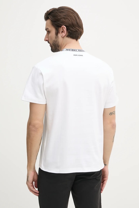 Odzież Red Bull Racing x Pepe Jeans t-shirt bawełniany BRANDED COLLAR TEE RM500021 biały