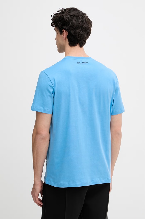 Odzież Karl Lagerfeld T-shirt męski bawełniany A2M46038 niebieski