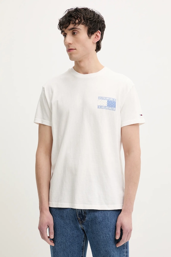 Tommy Jeans tricou din bumbac print alb DM0DM20774