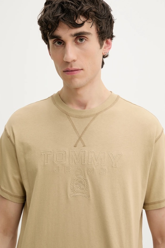 Îmbrăcăminte Tommy Jeans tricou din bumbac DM0DM20805 bej
