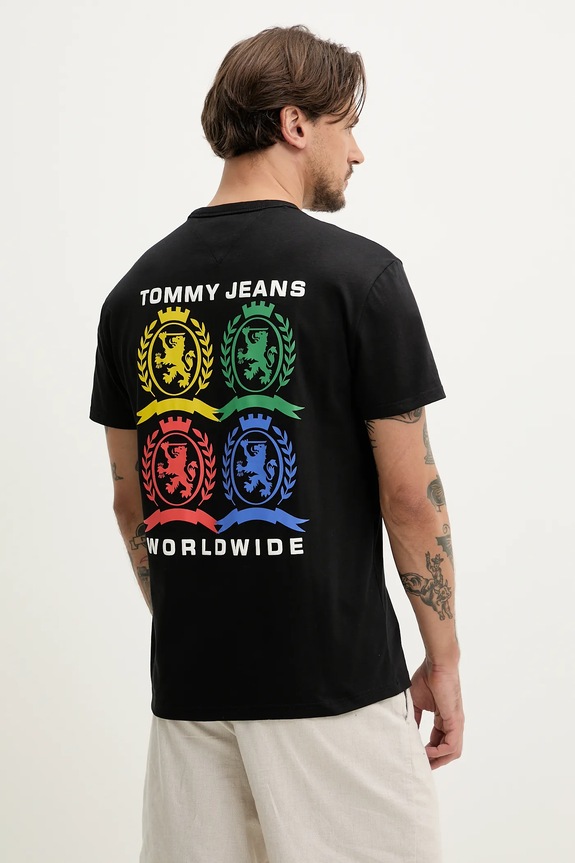 Ρούχα Βαμβακερό μπλουζάκι Tommy Jeans DM0DM20813 μαύρο