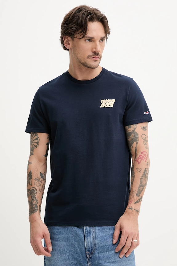 Tommy Jeans tricou din bumbac uni bleumarin DM0DM21863