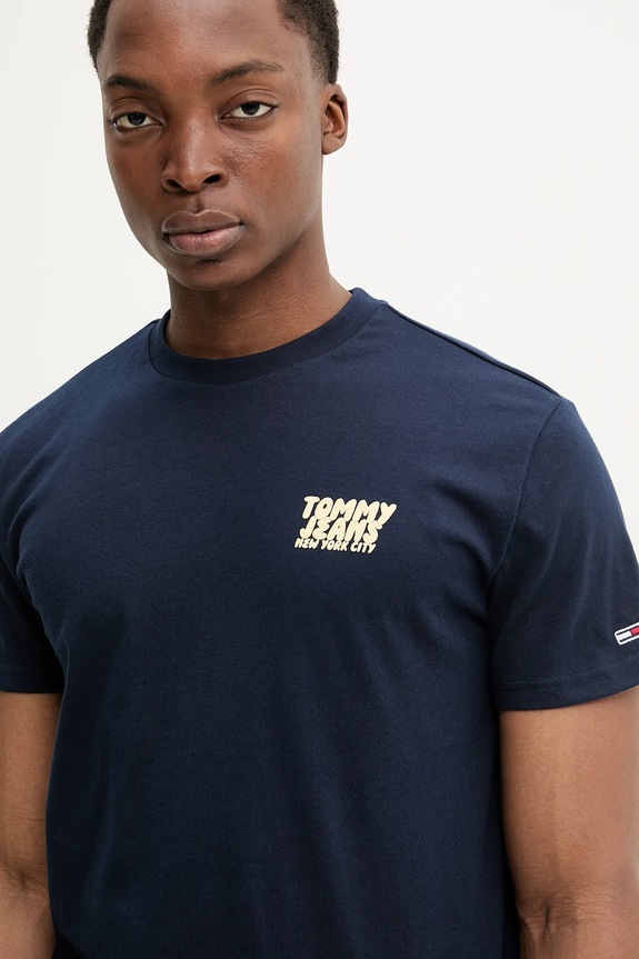 Tommy Jeans pamut póló sötétkék DM0DM21864