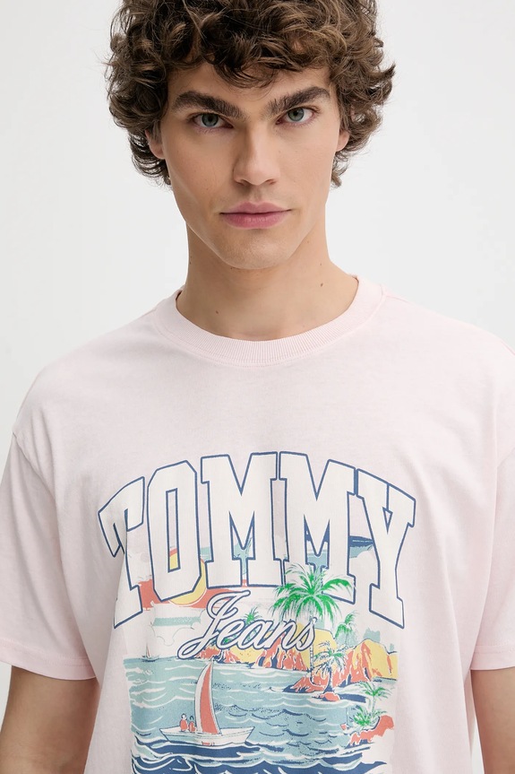 Bombažna kratka majica Tommy Jeans roza DM0DM21867