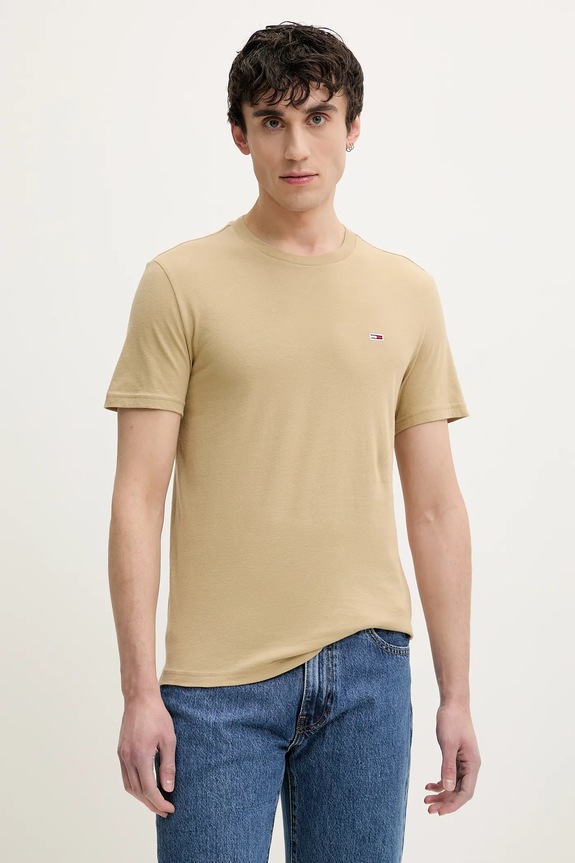 Tommy Jeans t-shirt basic męski bawełniany 2-pack DM0DM20687 beżowy SS26