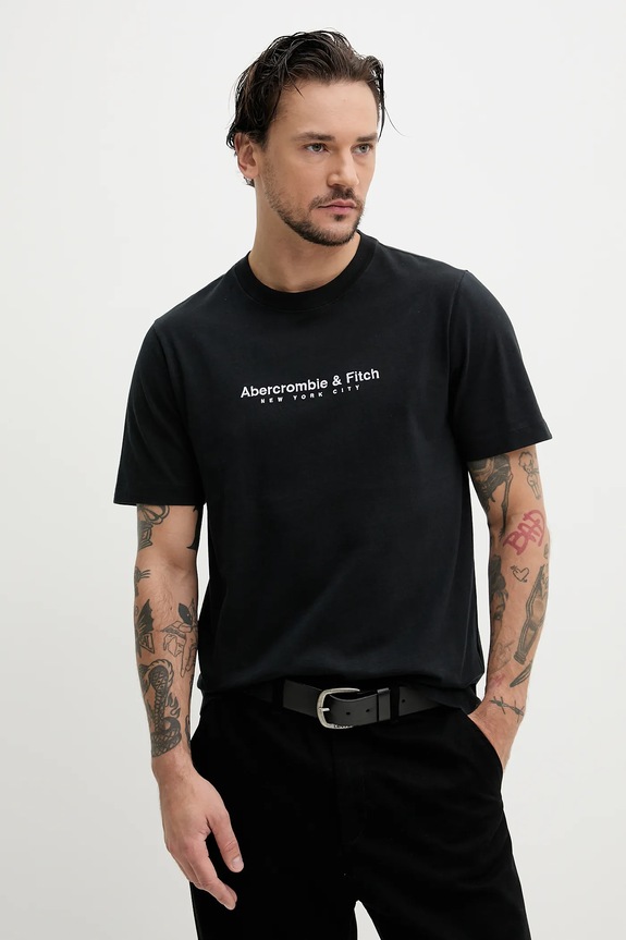 Bavlněné tričko Abercrombie & Fitch nášivka černá KI175.5130.900