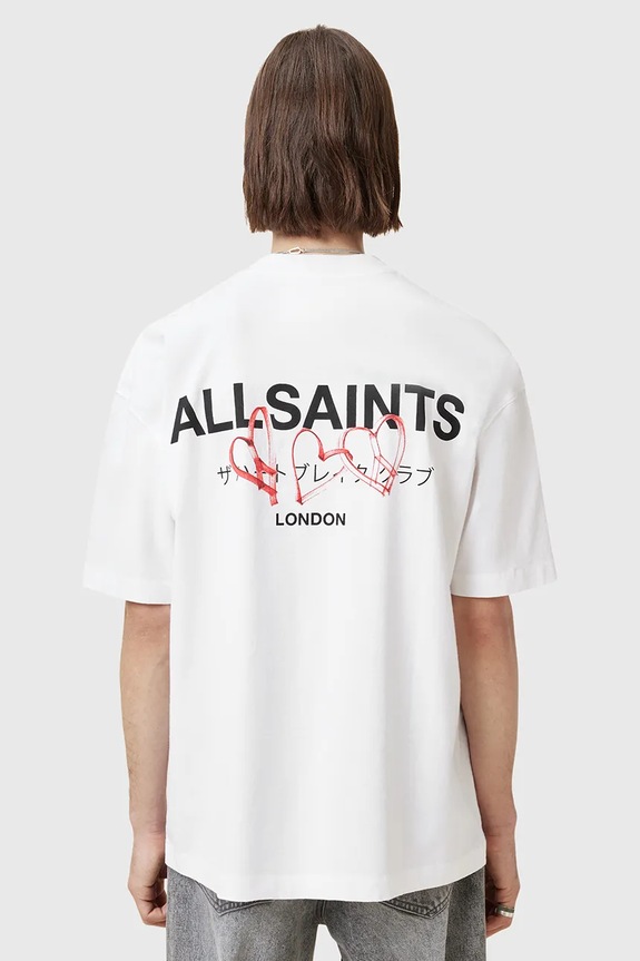 Βαμβακερό μπλουζάκι AllSaints AMORE στάμπα λευκό M010PC