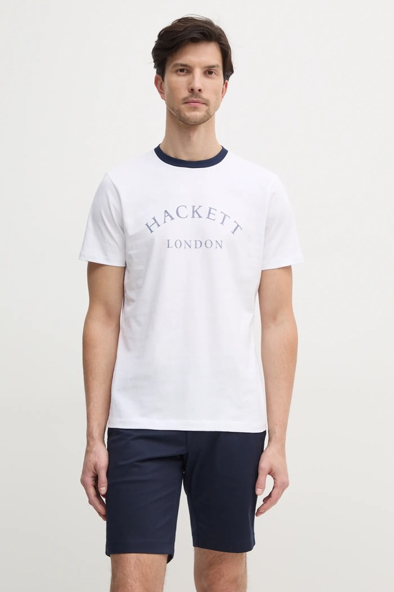 Bavlnené tričko Hackett London biela HM500893