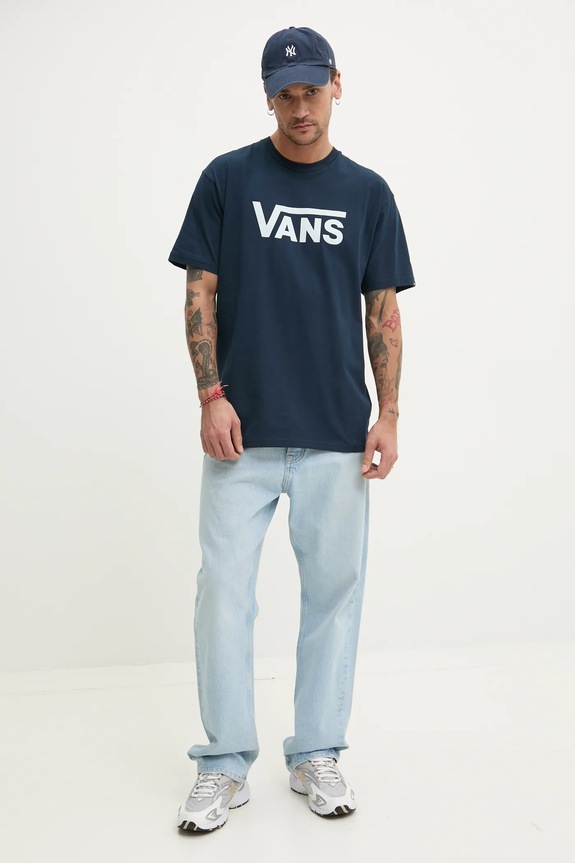 Βαμβακερό μπλουζάκι Vans VN000GGGEB41 σκούρο μπλε SS25