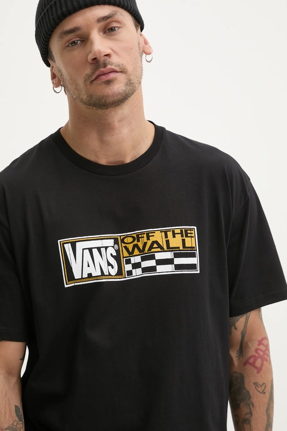 Βαμβακερό μπλουζάκι Vans μαύρο VN000NHMBLK1