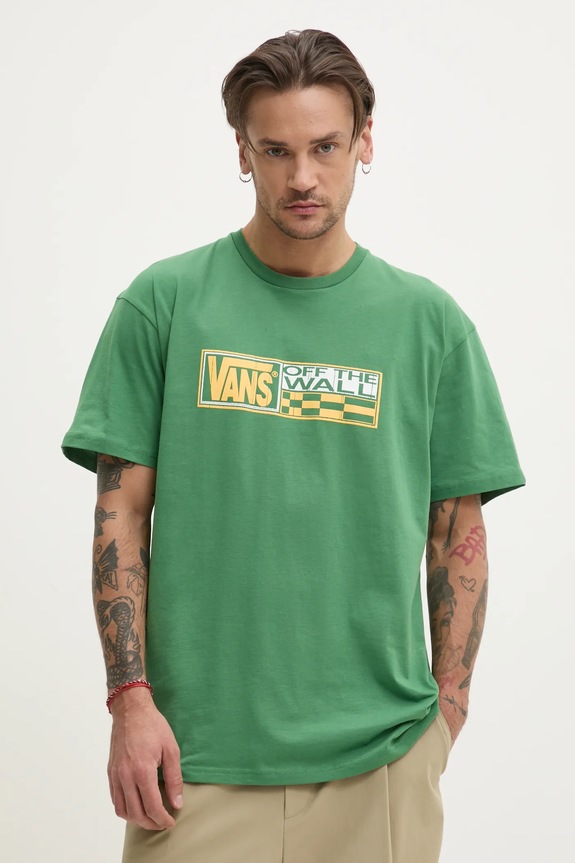 Pamučna majica Vans print zelena VN000NHMBR11