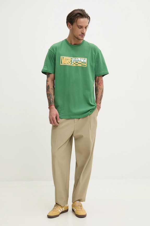 Pamučna majica Vans VN000NHMBR11 zelena SS25