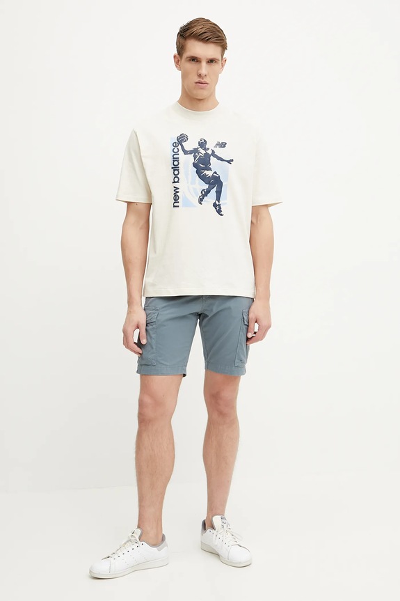 New Balance t-shirt bawełniany MT51605LIN beżowy SS25