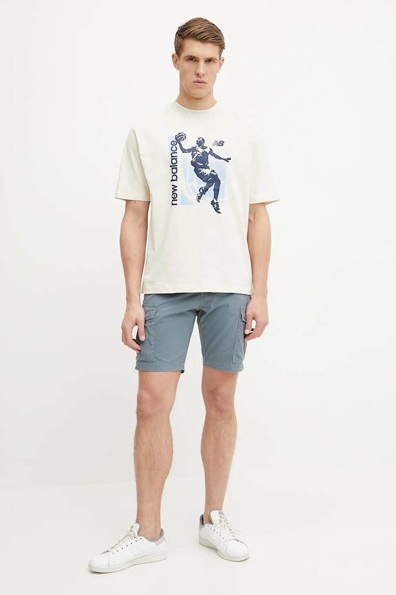 New Balance t-shirt bawełniany MT51605LIN beżowy SS25