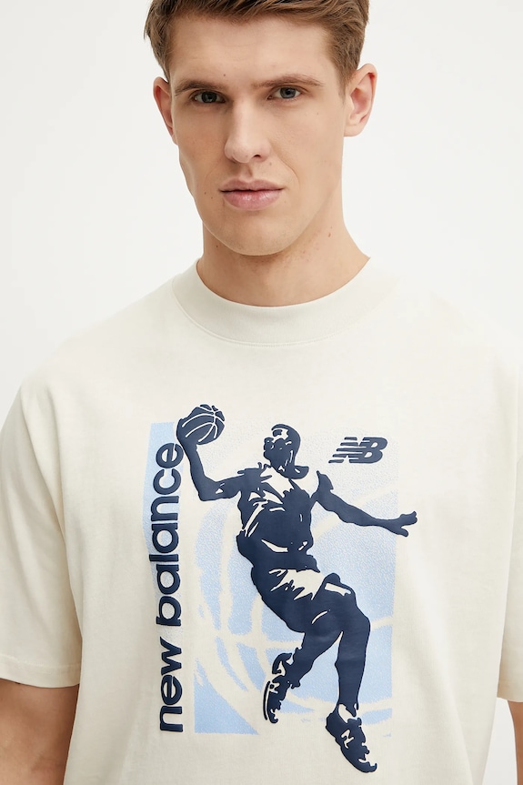 New Balance t-shirt bawełniany beżowy MT51605LIN