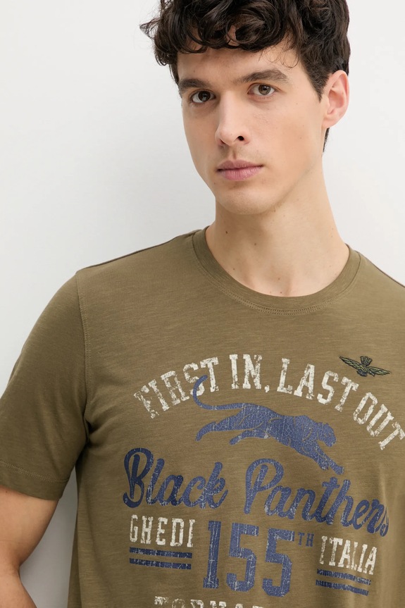 Βαμβακερό μπλουζάκι Aeronautica Militare πράσινο TS2413J686