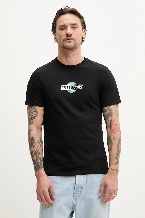 Bavlněné tričko Guess Jeans nášivka černá M5GI23.K8HM0