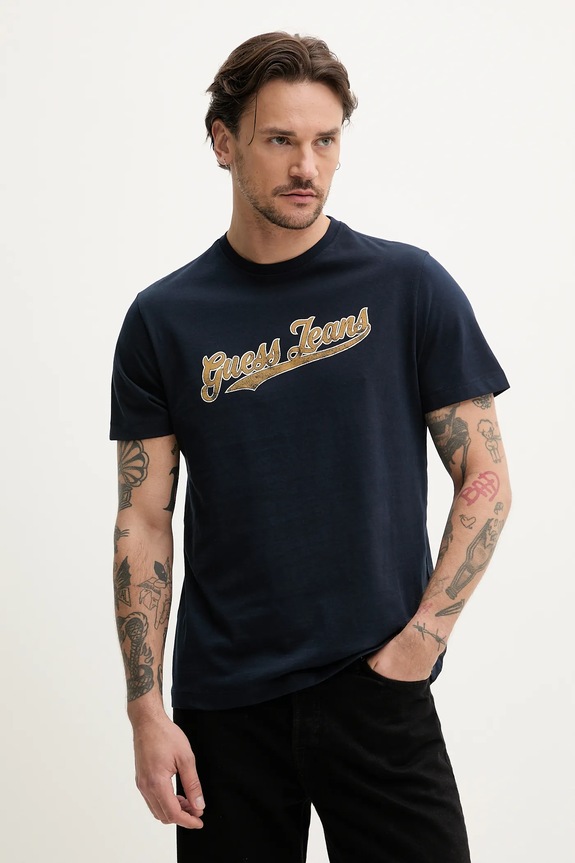 Guess Jeans t-shirt bawełniany nadruk granatowy M5GI54.K8FQ4