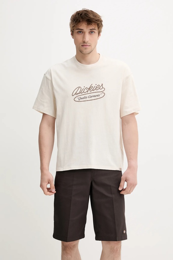 Βαμβακερό μπλουζάκι Dickies στάμπα μπεζ DK0A4Z8QF901
