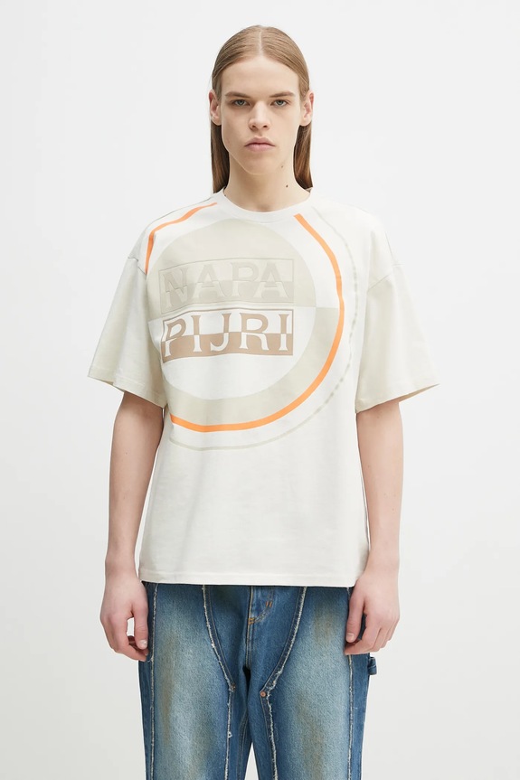 Napapijri tricou din bumbac S-Tusco print bej NP0A4IEEN1J1