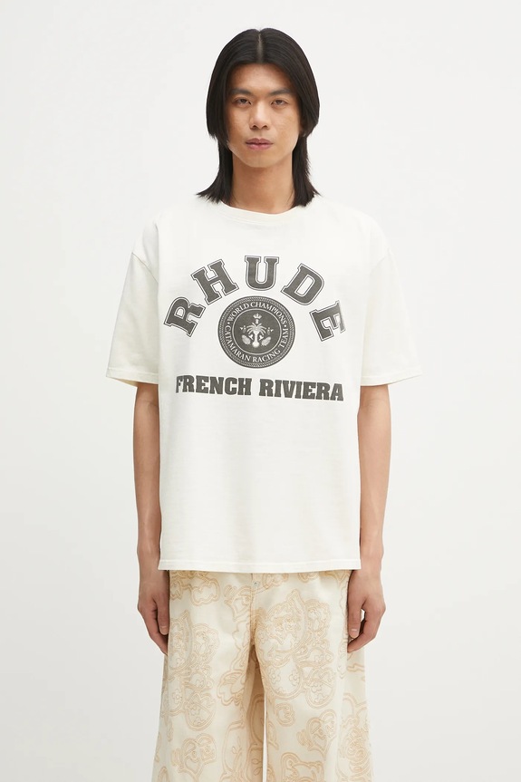 RHUDE cotton t-shirt French Riviera relaxed beige RHPS25TT08012