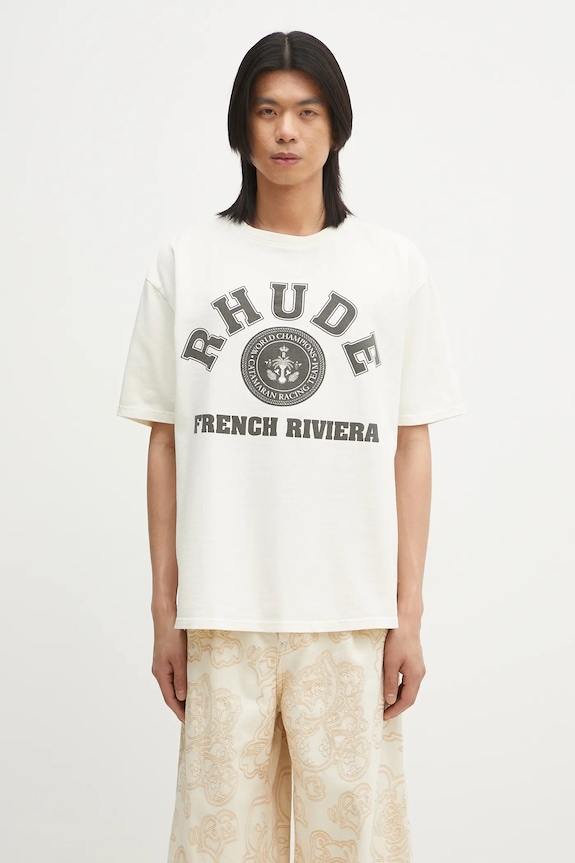 RHUDE cotton t-shirt French Riviera relaxed beige RHPS25TT08012