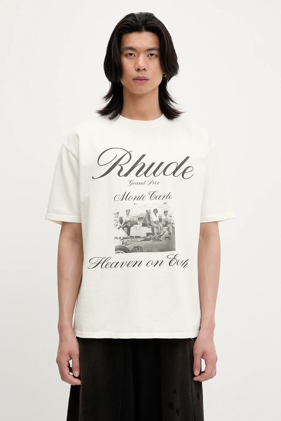 RHUDE cotton t-shirt Heaven On Earth relaxed beige RHSS25TT07012