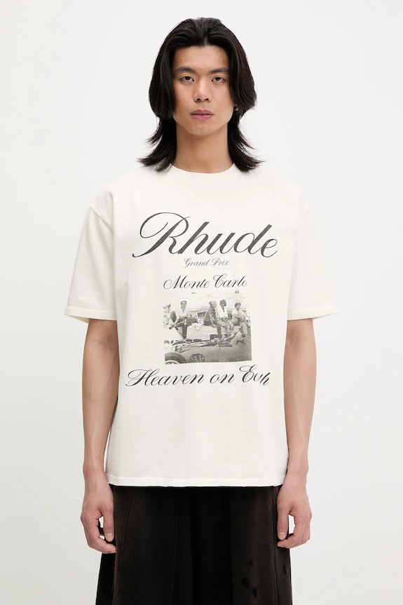 RHUDE cotton t-shirt Heaven On Earth relaxed beige RHSS25TT07012