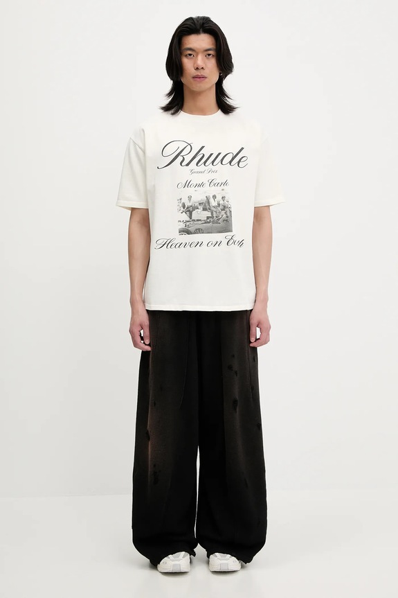 RHUDE cotton t-shirt Heaven On Earth RHSS25TT07012 beige