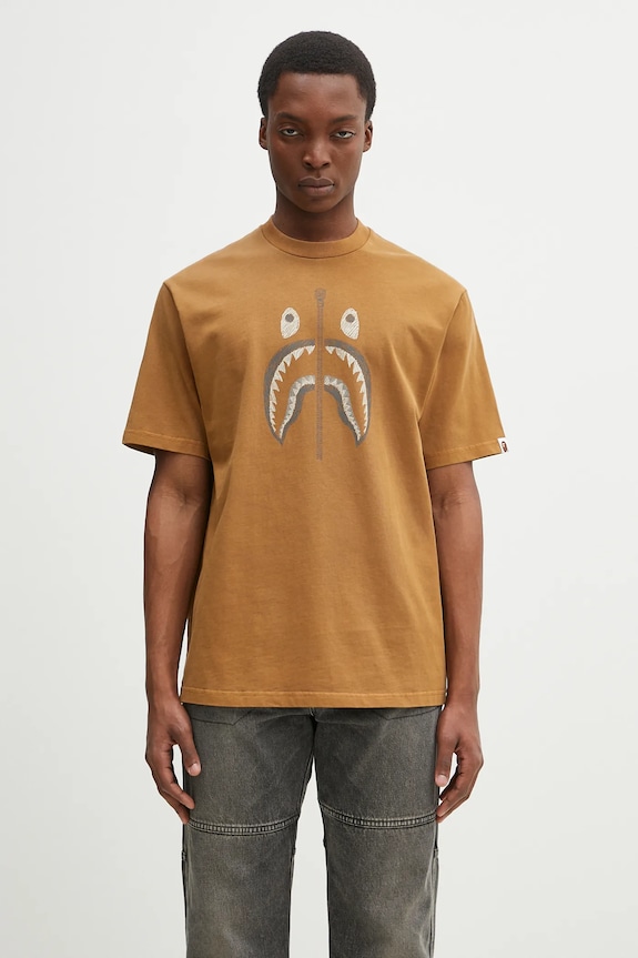 Бавовняна футболка A Bathing Ape Garment Dye Shark Relaxed Fit надрук коричневий 1K80109316