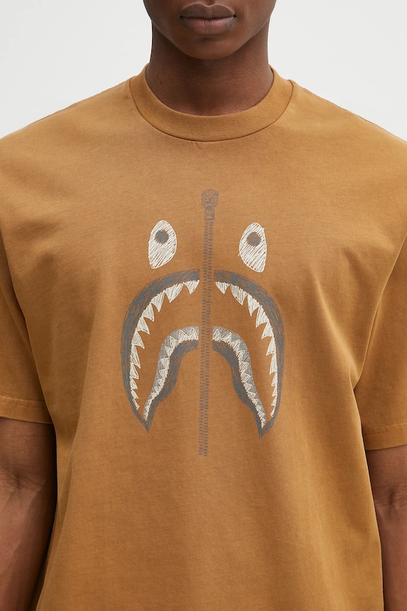 Бавовняна футболка A Bathing Ape Garment Dye Shark Relaxed Fit коричневий 1K80109316