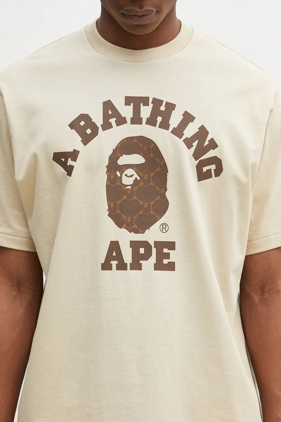 A Bathing Ape cotton t-shirt College Monogram College beige 1L30110322
