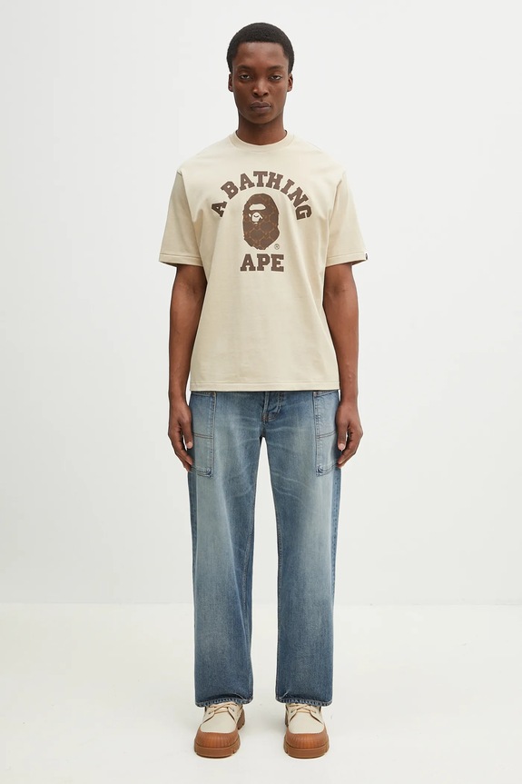 A Bathing Ape cotton t-shirt College Monogram College 1L30110322 beige