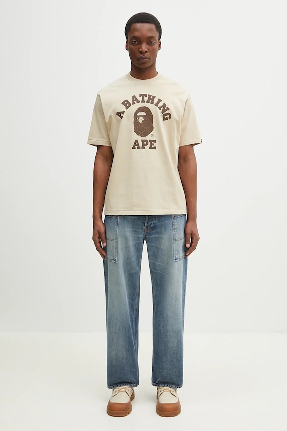 A Bathing Ape cotton t-shirt College Monogram College 1L30110322 beige
