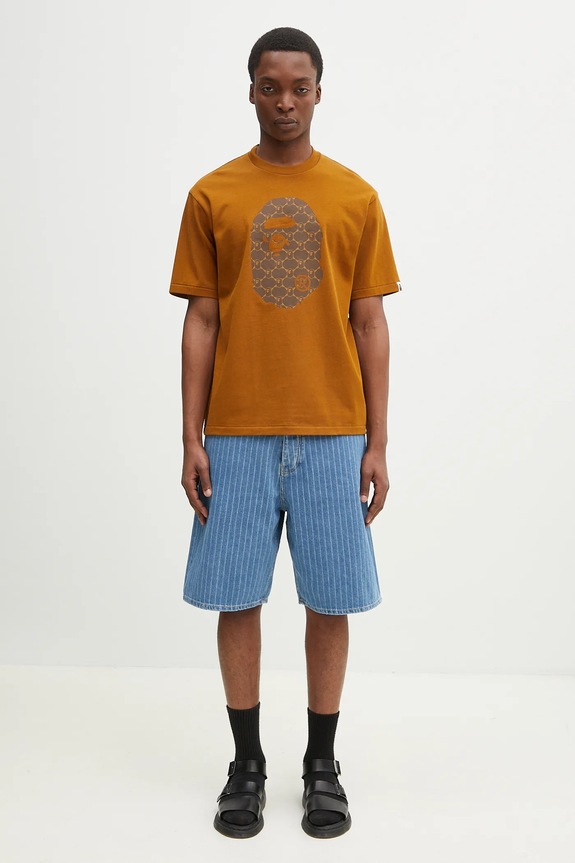 A Bathing Ape cotton t-shirt College Monogram Ape Head 1L30110334 brown