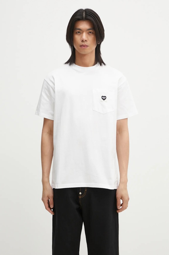 Хлопковая футболка Carhartt WIP S/S Pocket Heart T-Shirt гладкий белый I032128.00AXX