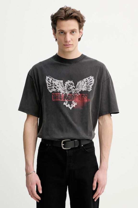 Βαμβακερό μπλουζάκι The Kooples στάμπα γκρί HTSC30005K