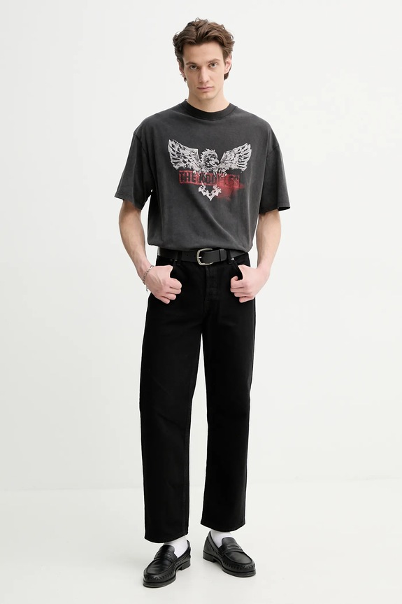 Βαμβακερό μπλουζάκι The Kooples HTSC30005K γκρί SS25