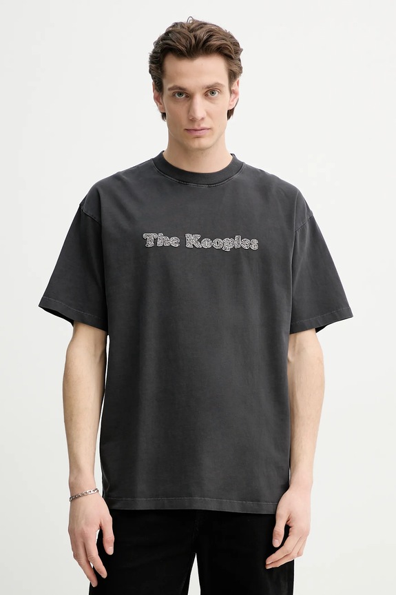 The Kooples tricou din bumbac imprimeu gri HTSC30020K