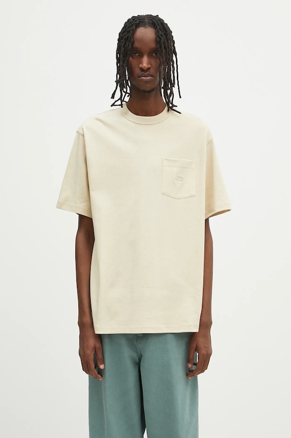 The North Face tricou din bumbac Dome Relaxed Pocket uni bej NF0A8C3P3X41