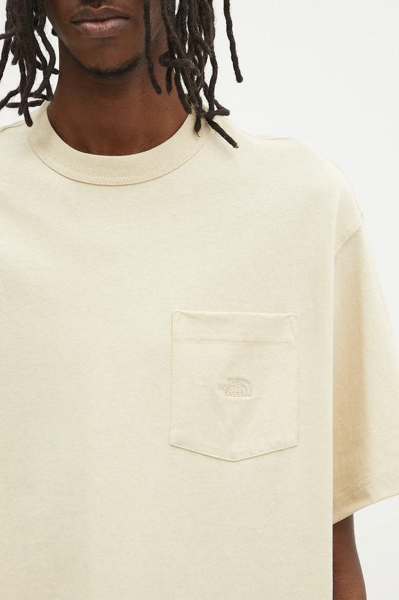The North Face tricou din bumbac Dome Relaxed Pocket bej NF0A8C3P3X41