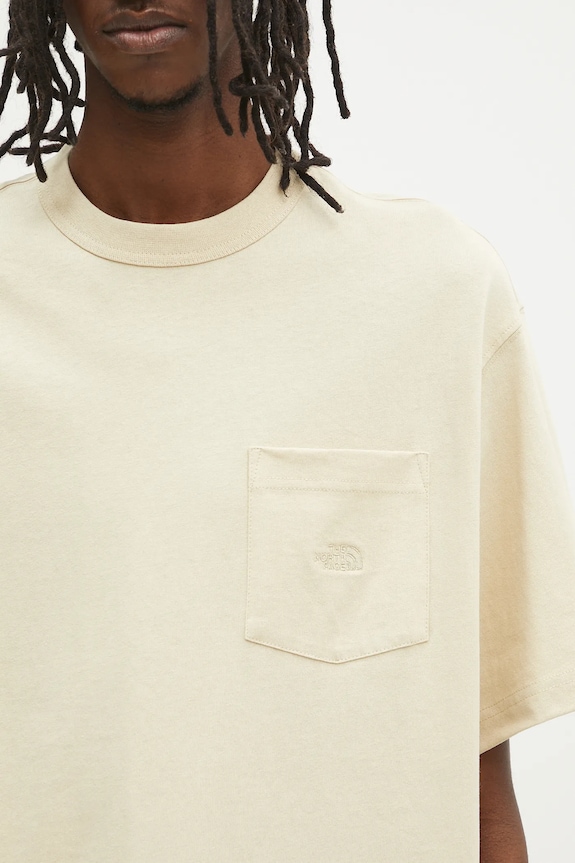 The North Face tricou din bumbac Dome Relaxed Pocket bej NF0A8C3P3X41