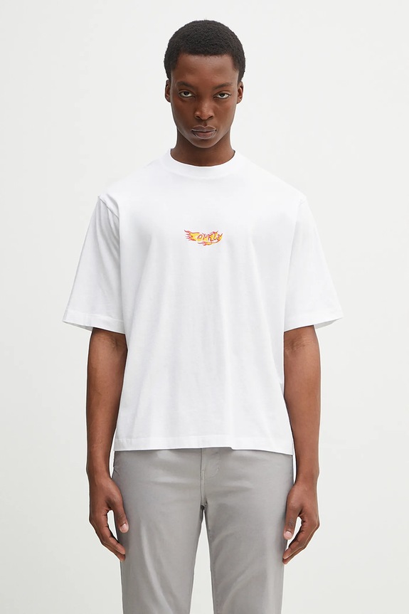 Памучна тениска Marcelo Burlon County Flame Boxy T-Shirt White Red свободна бял CMAA05AS25JER0070125