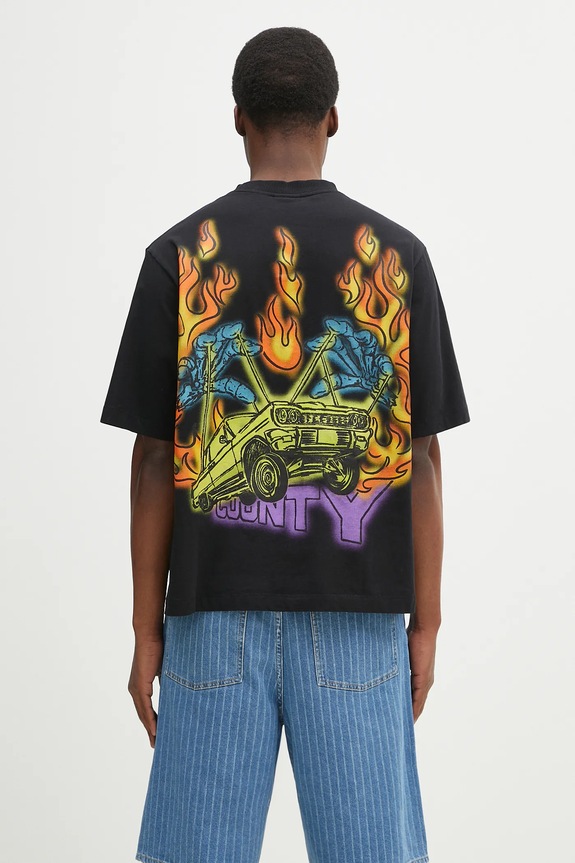 Хлопковая футболка Marcelo Burlon County Flame Boxy T-Shirt Black Red хлопок чёрный CMAA05AS25JER0071025