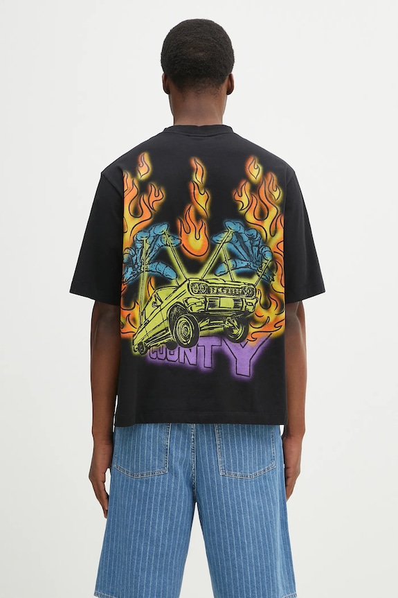 Хлопковая футболка Marcelo Burlon County Flame Boxy T-Shirt Black Red хлопок чёрный CMAA05AS25JER0071025