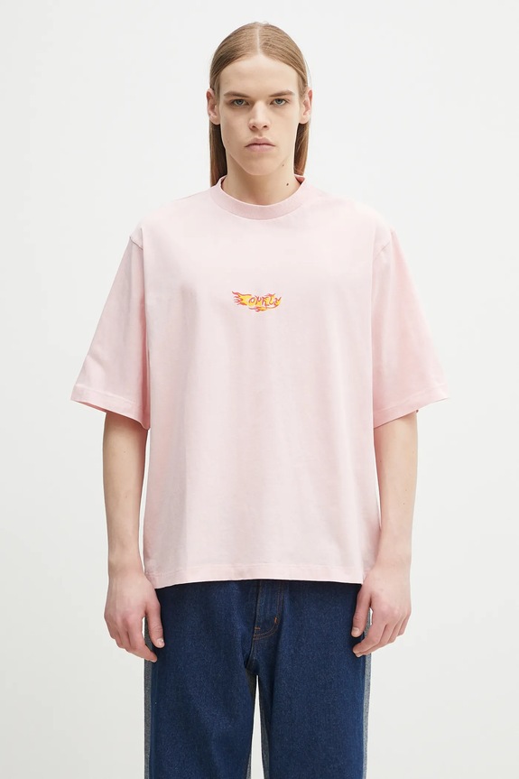 Дрехи Памучна тениска Marcelo Burlon County Flame Boxy T-Shirt Pink Red CMAA05AS25JER0073025 розов