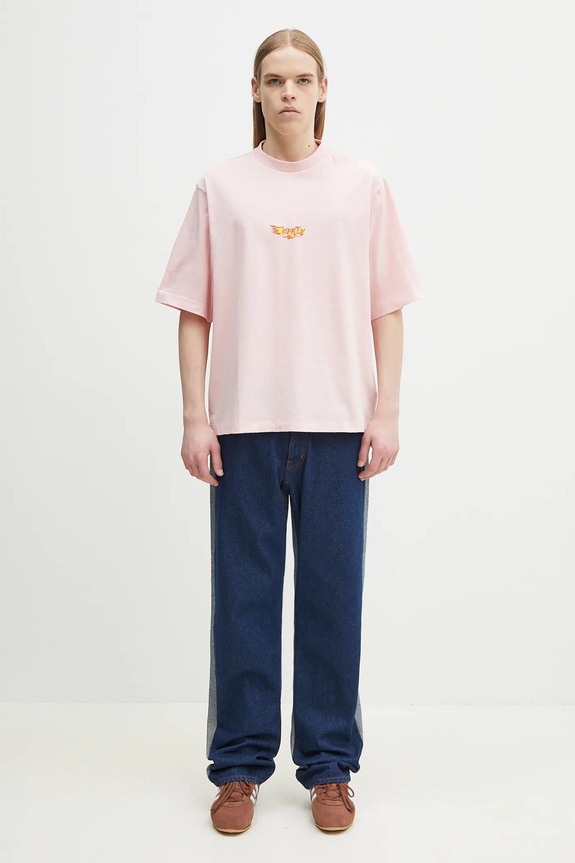 Памучна тениска Marcelo Burlon County Flame Boxy T-Shirt Pink Red CMAA05AS25JER0073025 розов