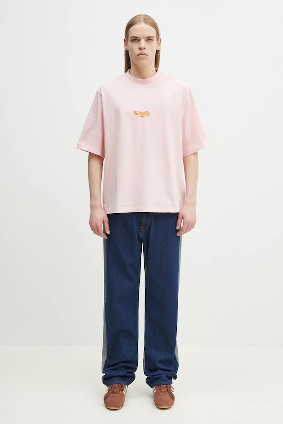 Памучна тениска Marcelo Burlon County Flame Boxy T-Shirt Pink Red CMAA05AS25JER0073025 розов